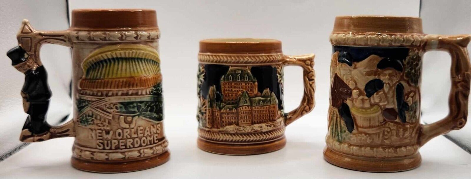 Set of 3 Small Collectable Ceramic Beer Steins (Read Description)