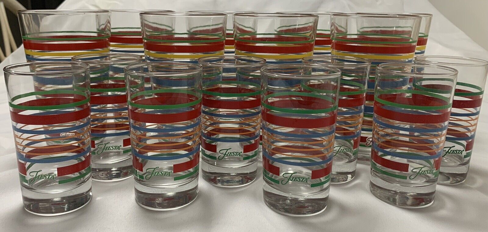 Full Set Of 16 Fiesta Ware Striped Glasses 8 Full Size 8 Juice Size
