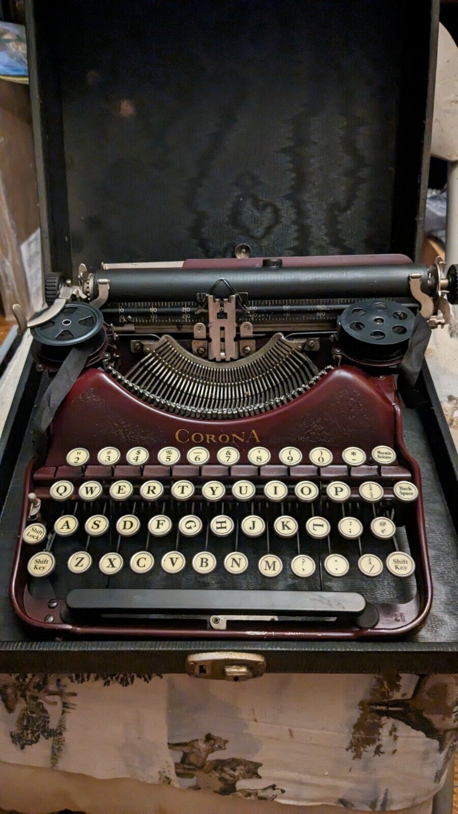 Vintage LC Smith & Corona Standard Typewriter 1930s Maroon Typewriter With Case