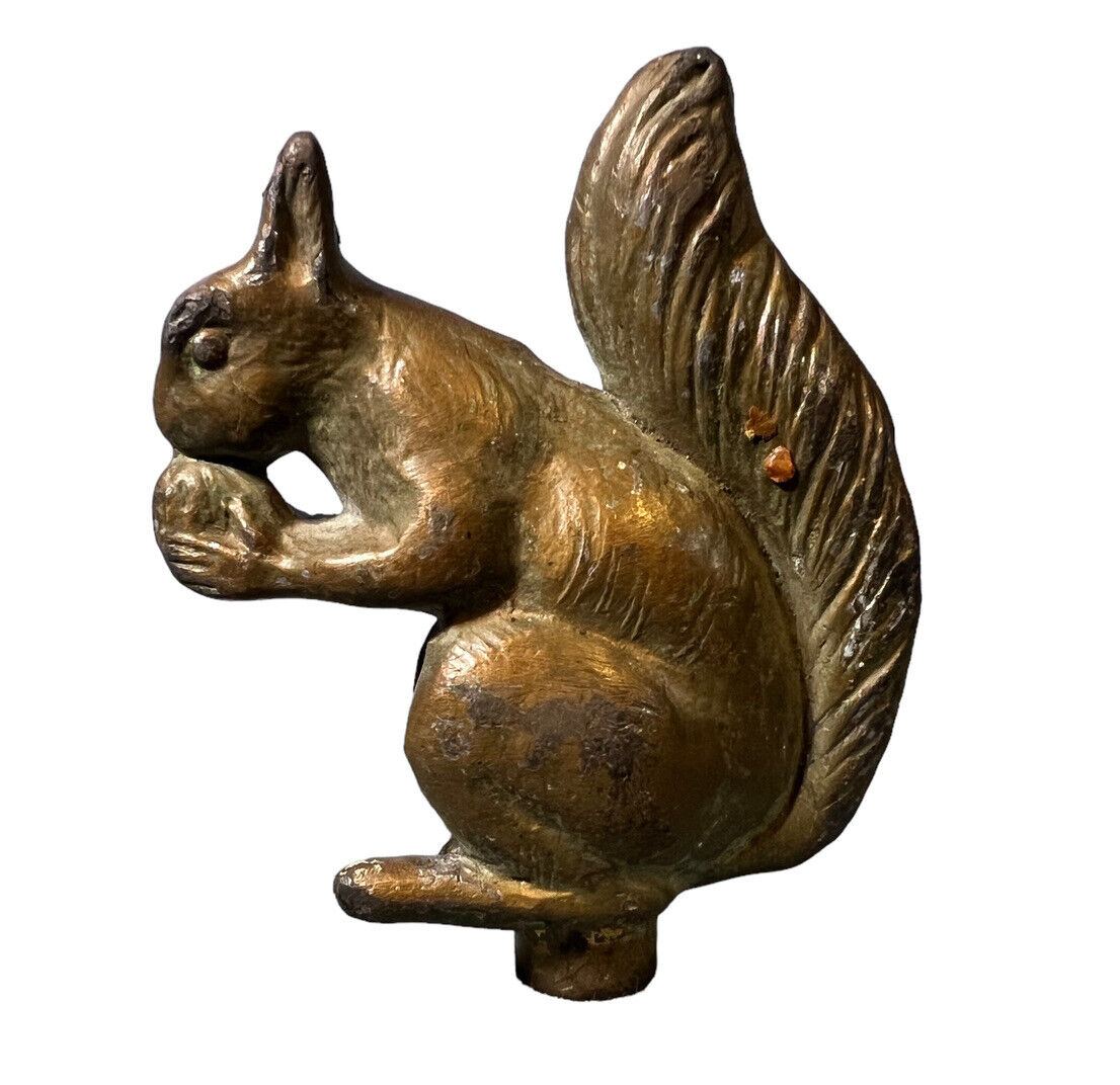 Vintage Heavy Bronze Brass Finial Squirrel With Nut 3.75 X 3” (1.5 lb)