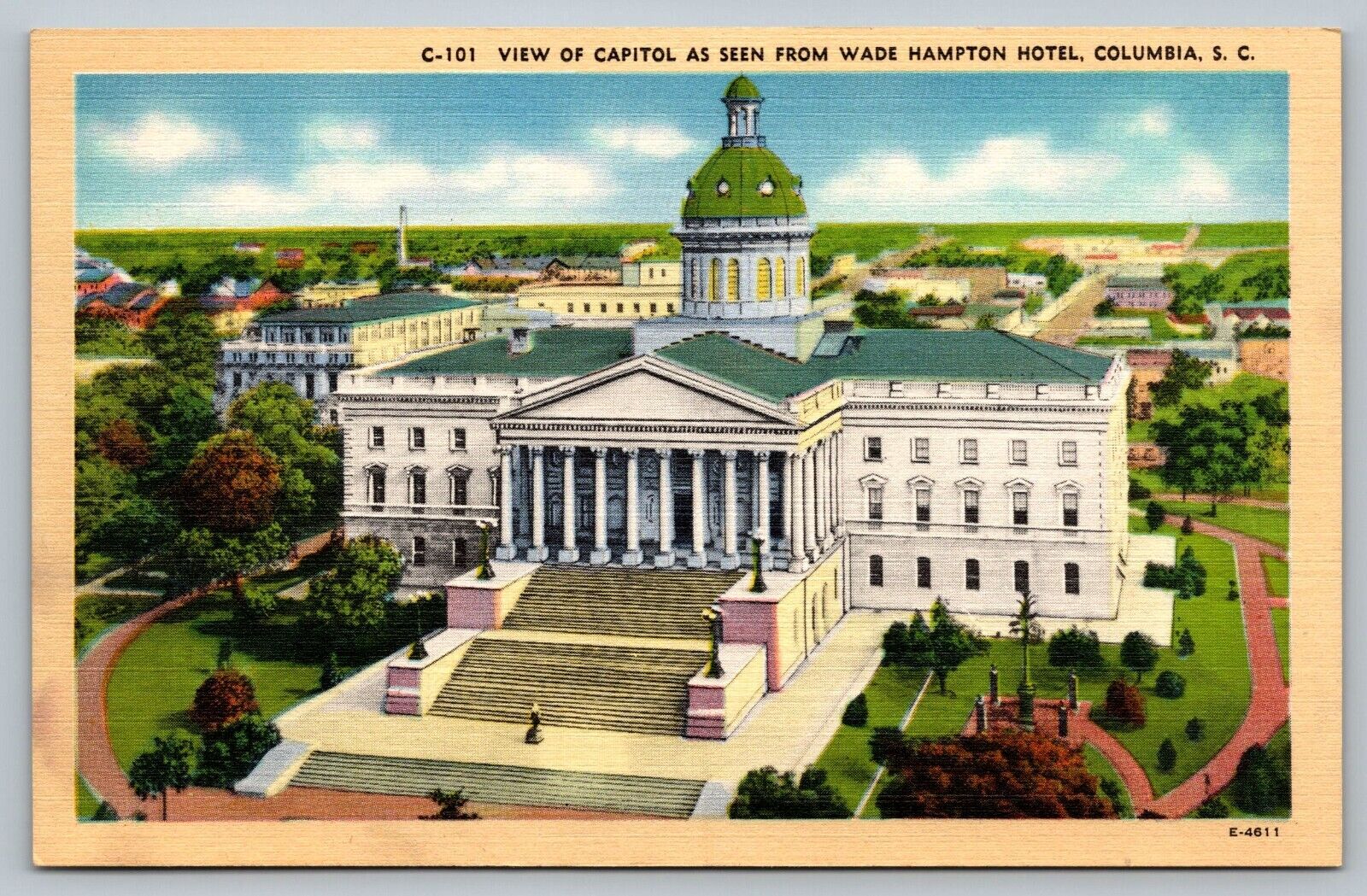 Postcard Capitol View From Wade Hotel Columbia  South Carolina SC Linen 