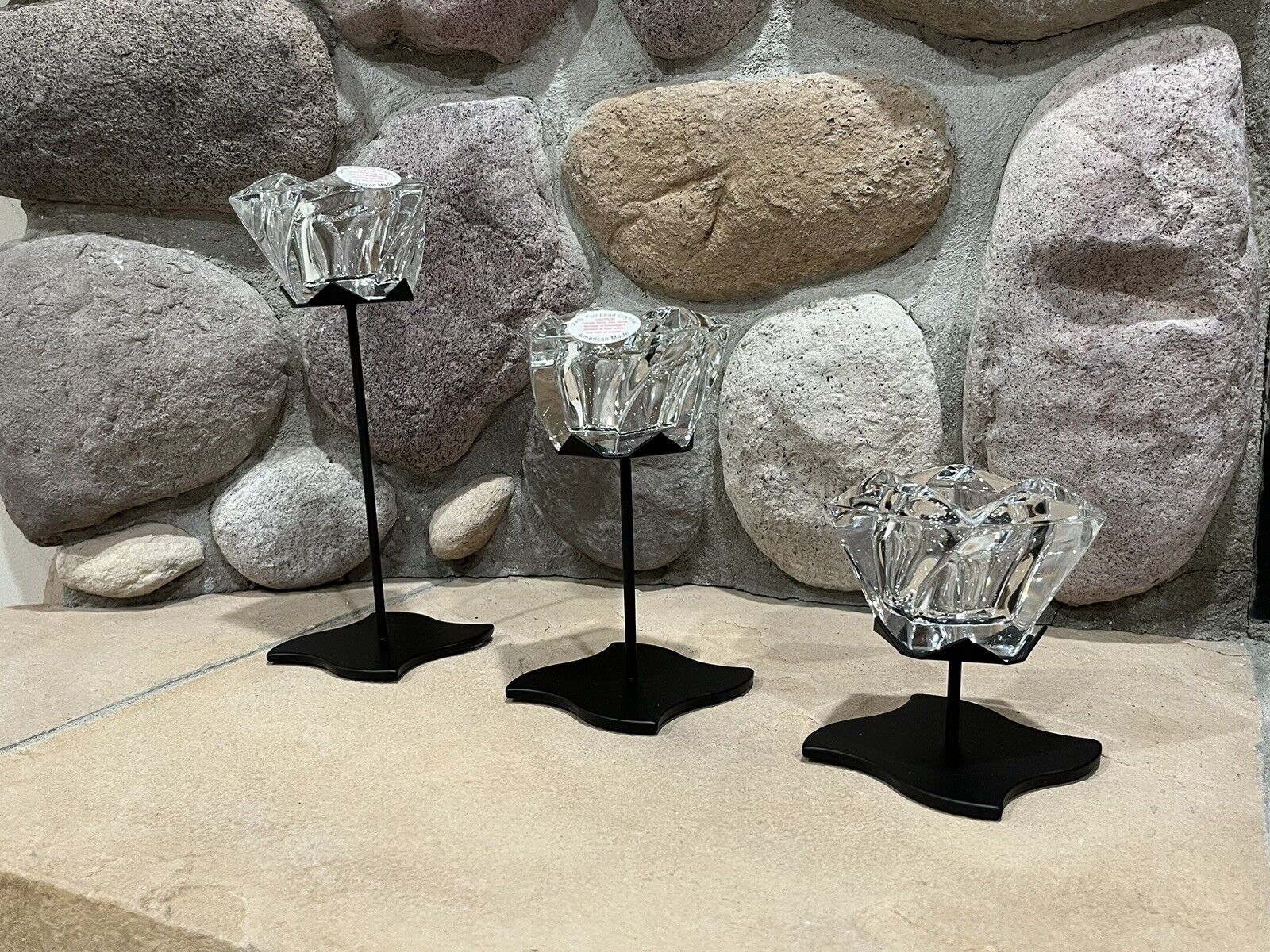 PartyLite Windswept Crystal Votive Holders with Black Metal Stands - 6 Piece Set