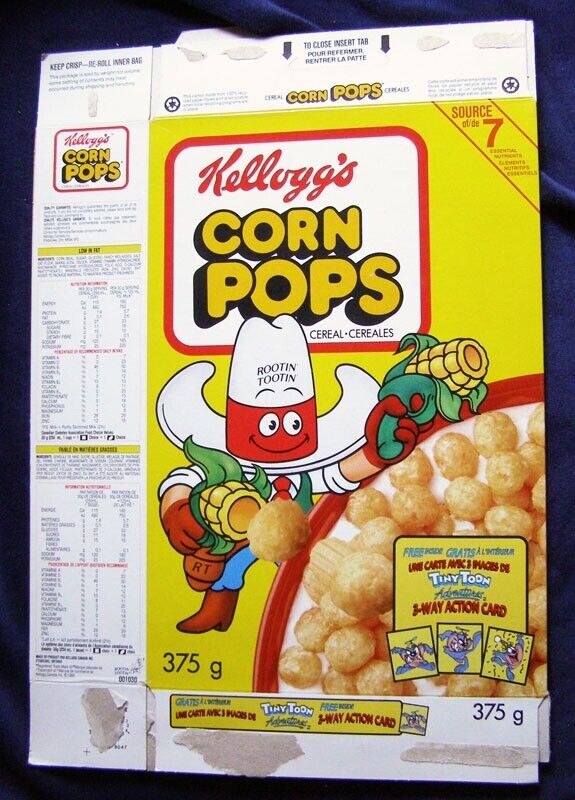 Kellogg’s Corn Pops Vintage Cereal Box From Canada 1988 Looney Tunes Tiny Toon 3