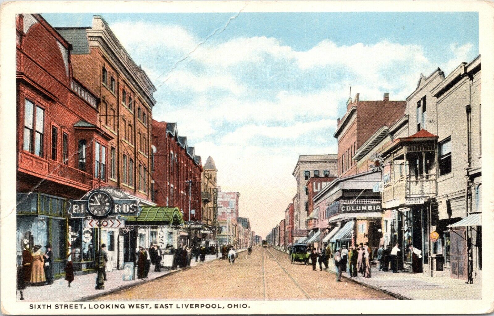 C.1915 East Liverpool OH 6th Main Street Columbia Theater Ohio Postcard  A16