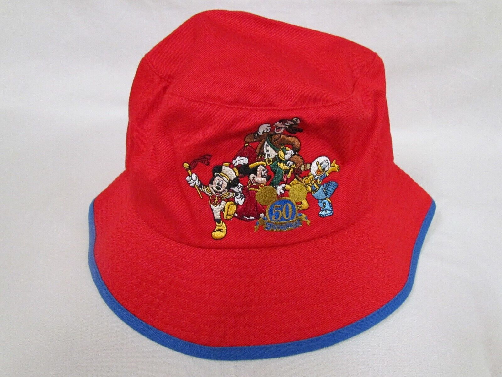 Disneyland Resort 50th Anniversary Red Blue Embroidered Bucket Hat Disney Mickey