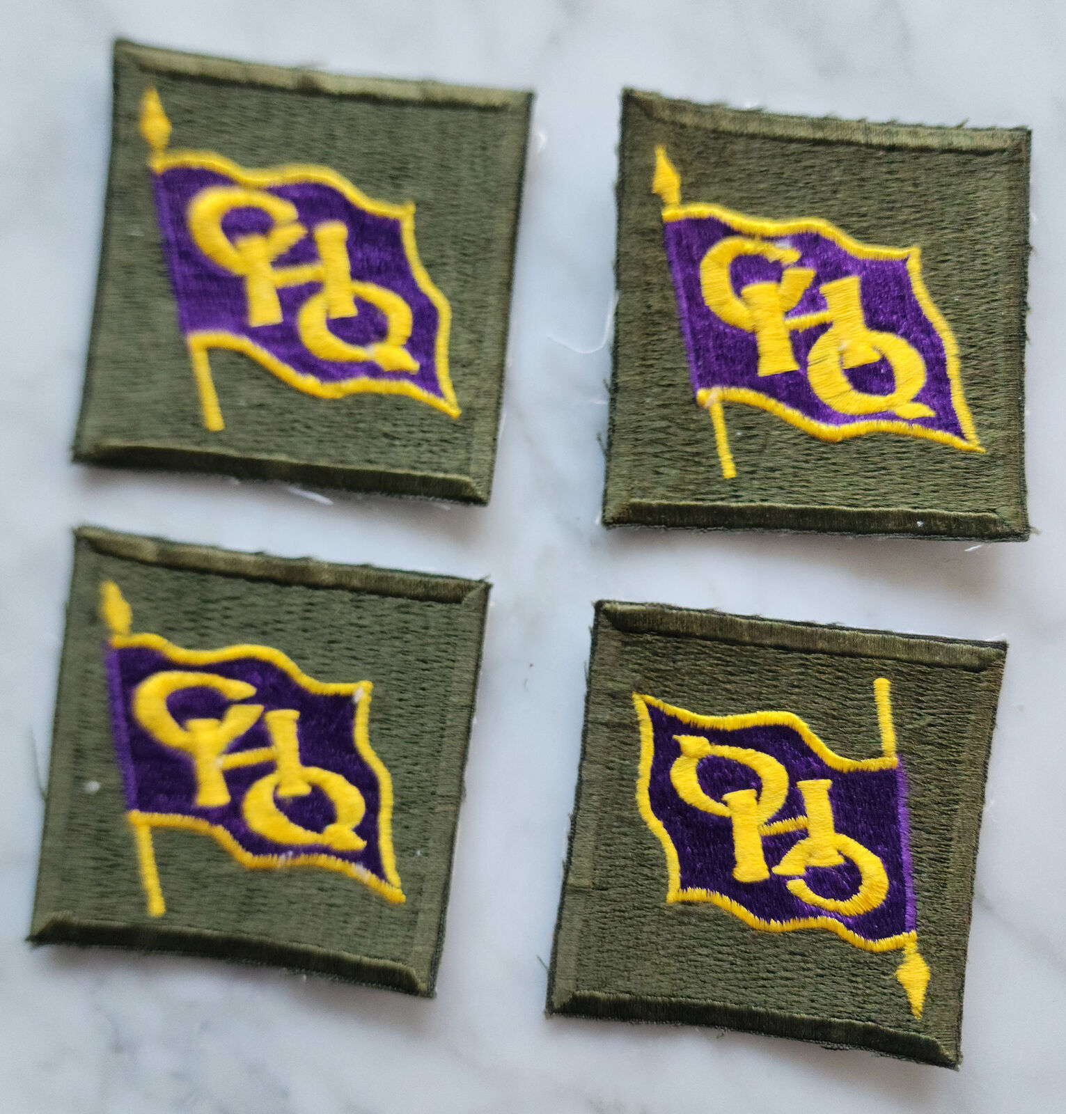 Lot of 4 Vintage US Army General Headquarters GHQ SW Pacific Purple Flag Patches
