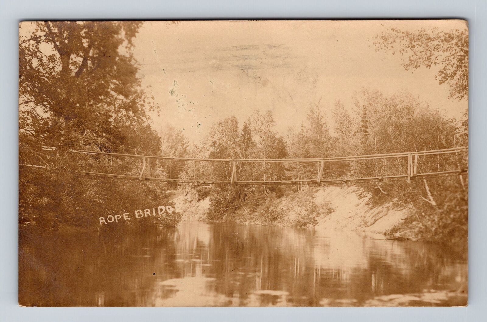 Gwinn MI-Michigan RPPC, Gwinn Rope Bridge, Antique, Souvenir Vintage Postcard