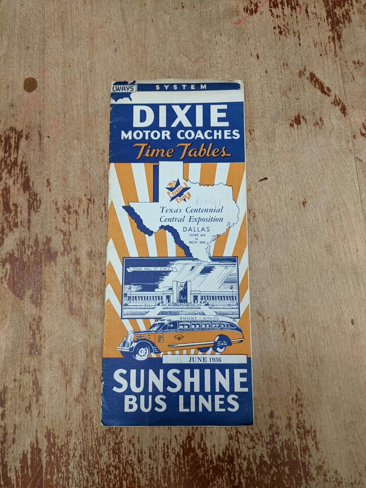1936 Dixie Motorcoaches Timetables Texas Centennial Dallas TX Sunshine Bus Lines