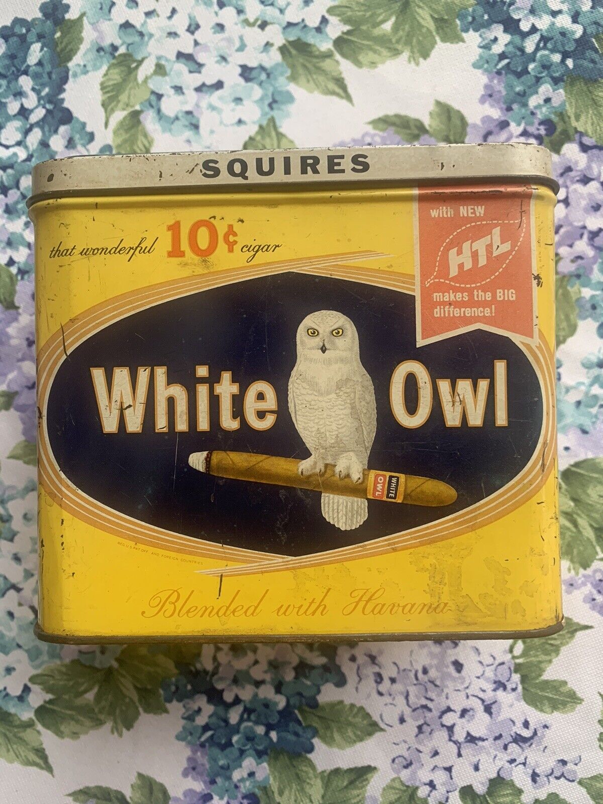 Vintage White Owl Squires that wonderful 10 Cent Cigar Tin Blended with Havana