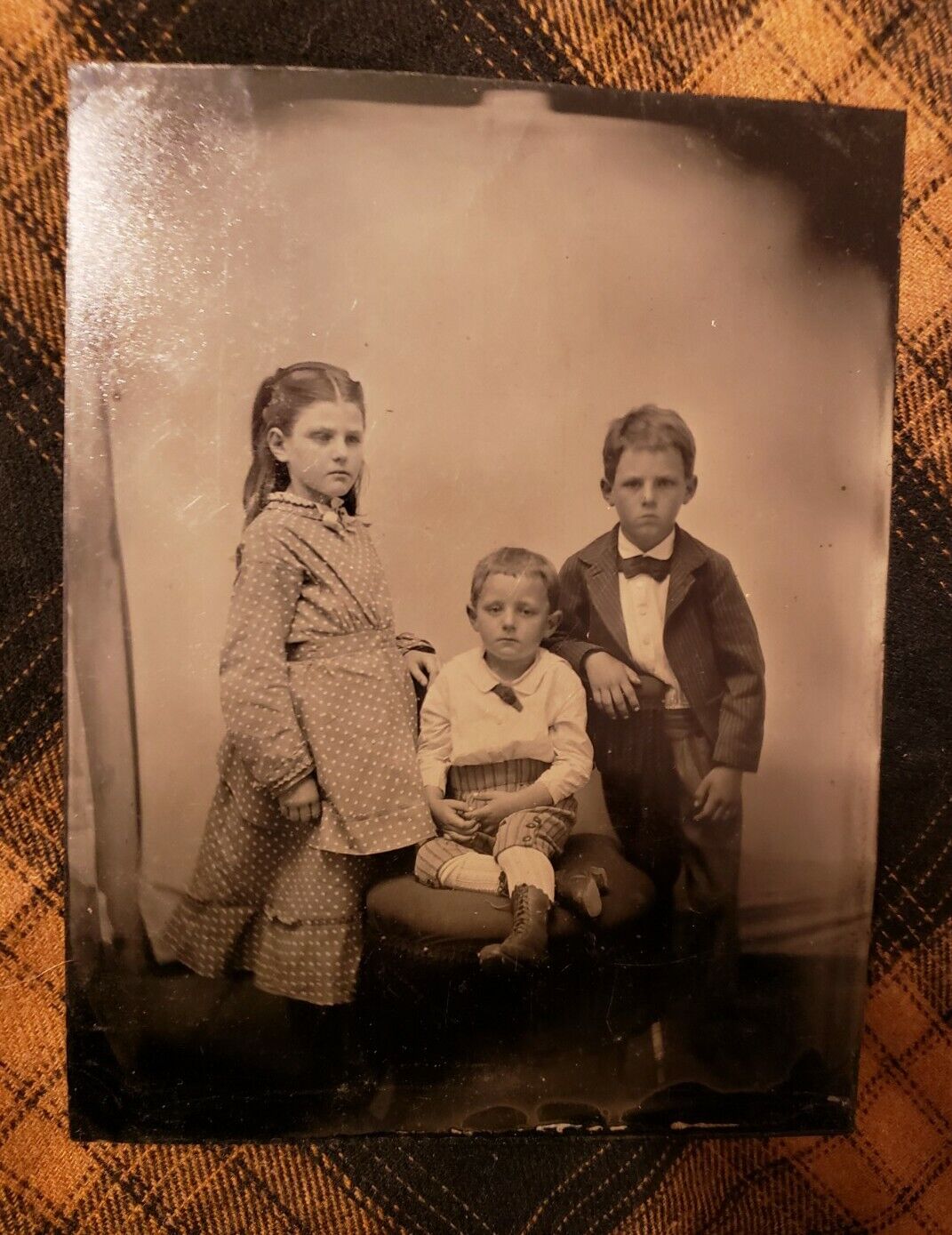 Tintype of Pioneer Children/Siblings. Wild West. Great Collectible  