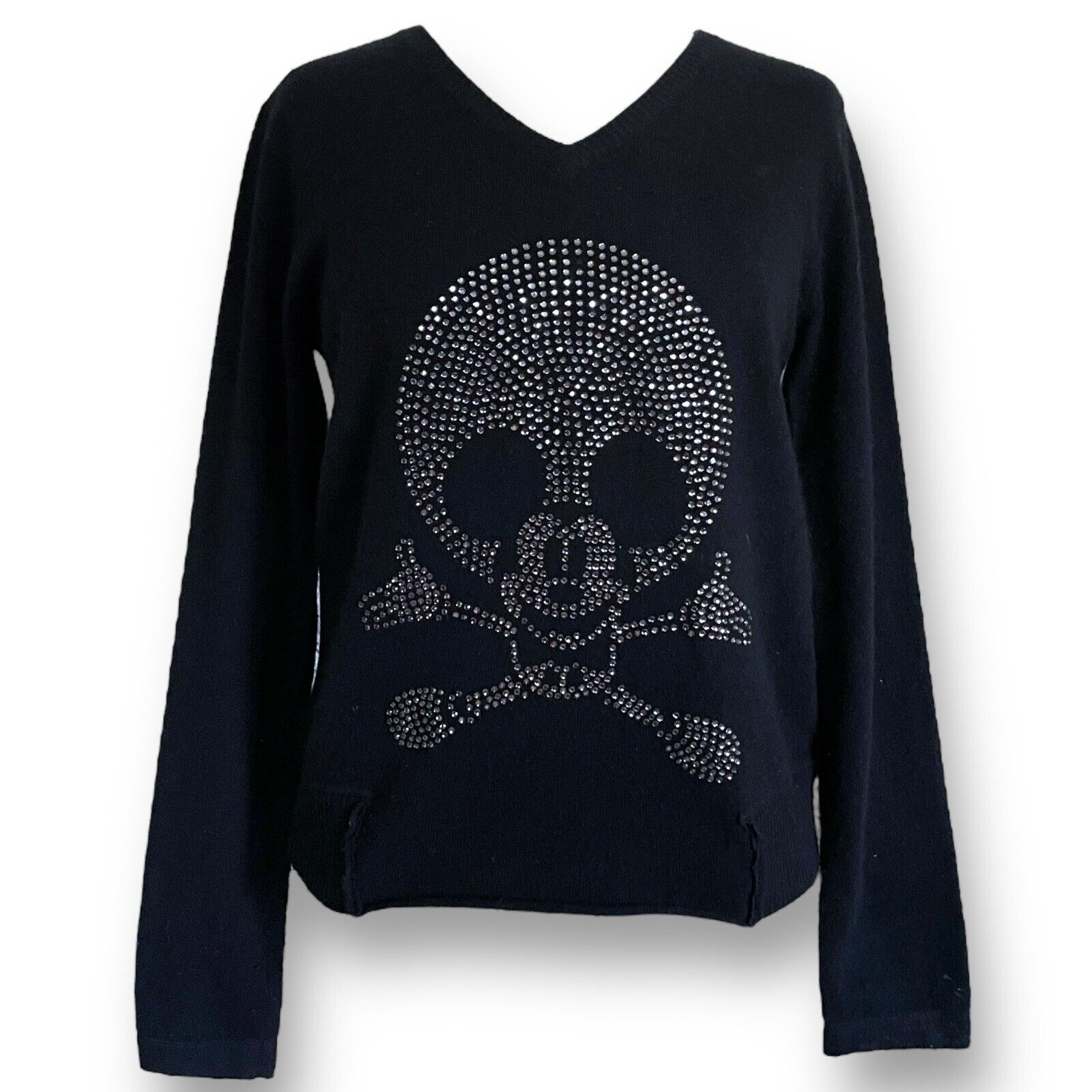 Y2K Vintage Disney x Jackie Brander Womens Cashmere Sweater Sz M Black Swarvoski