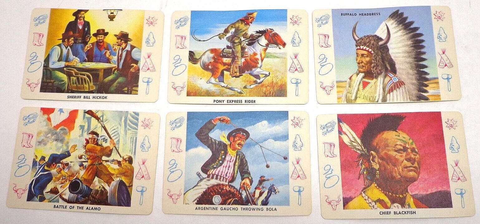 6pc.  1958 CARDO COWBOYS AND INDIANS TRADING CARDS - 