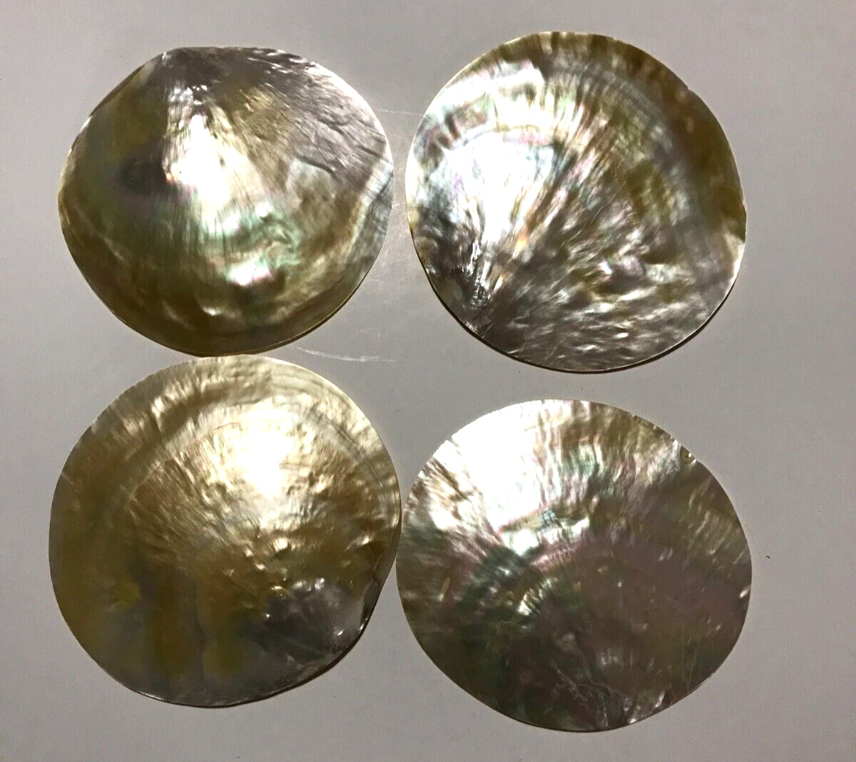 SET OF 4 - Large Polished Mother of Pearl Shell Plates Size Range 5\