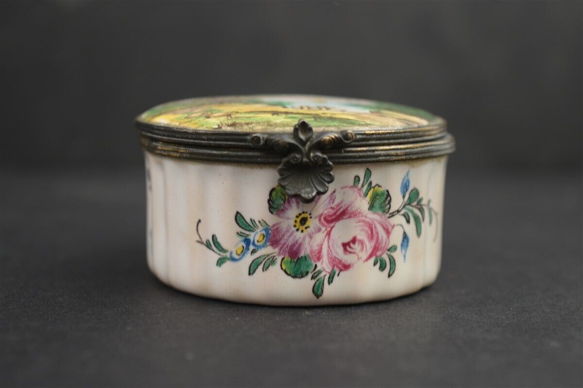 Veuve Perris Ceramic Snuff Trinket Box Lovely Antique Marked VP Faience Ware 