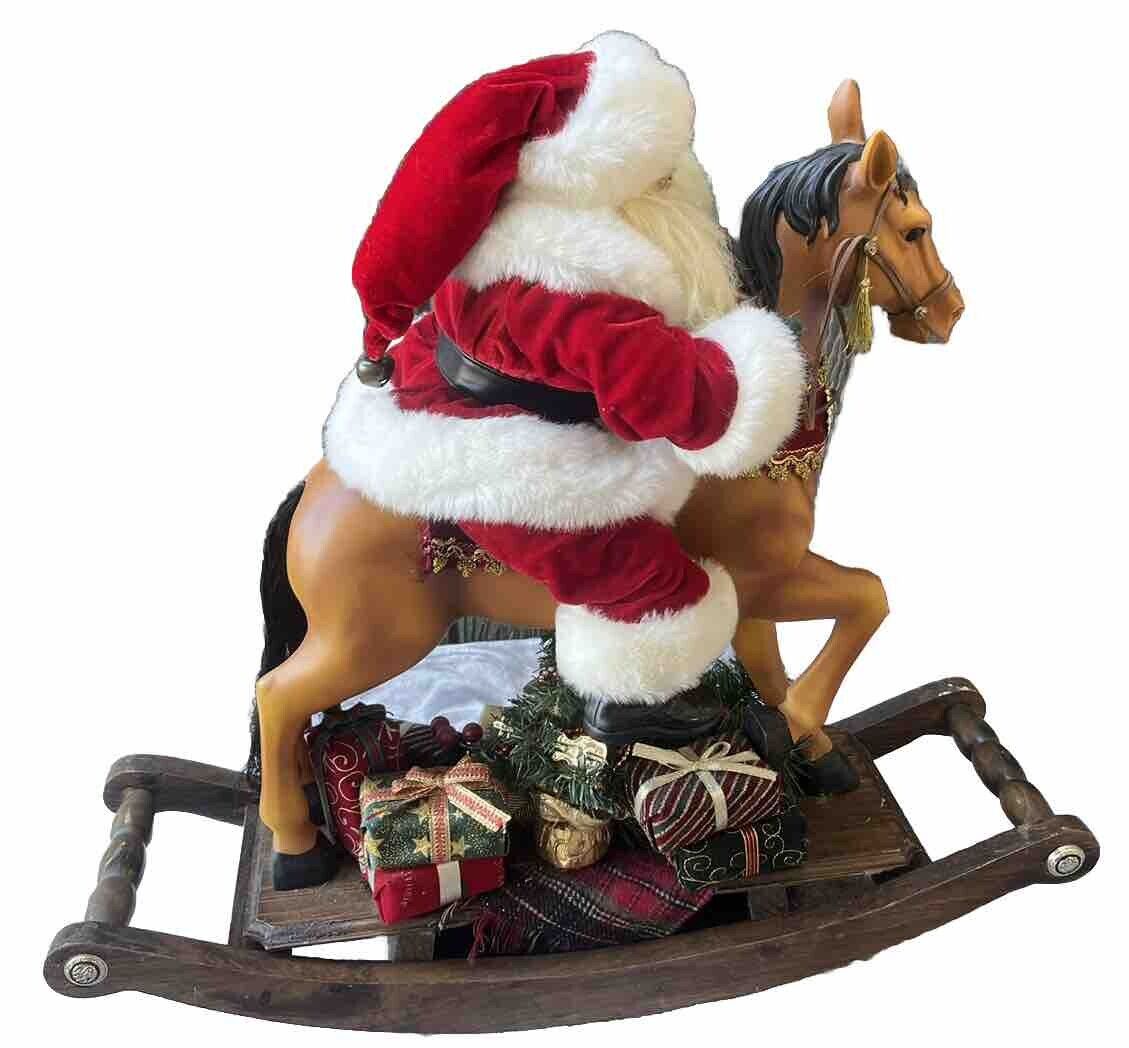 25” LARGE Christmas Wood Rocking Horse with Santa home decor