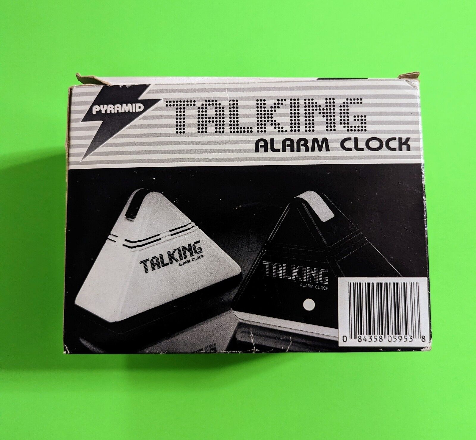 VTG Pyramid Talking Clock T-10 Orig Box Robot Voice Black White - Tested/Works