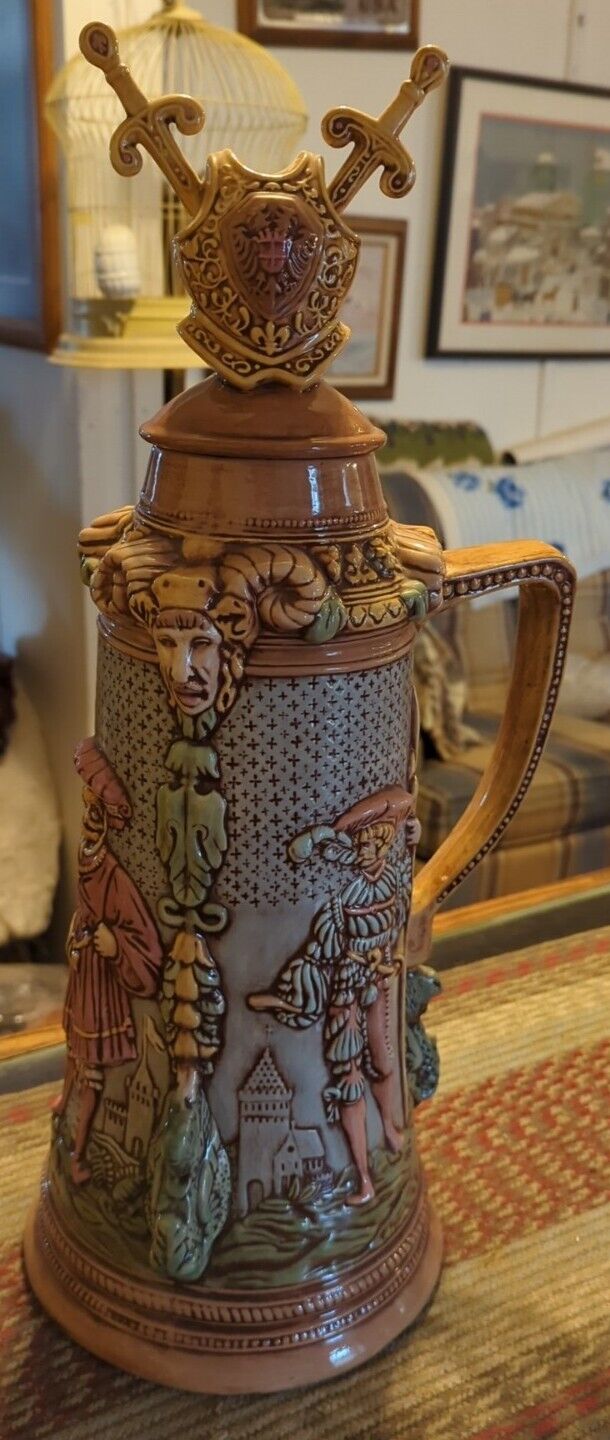 LARGE Vintage Handmade Very Ornate & Decorative STEIN Colors Are Gorgeous 🥰