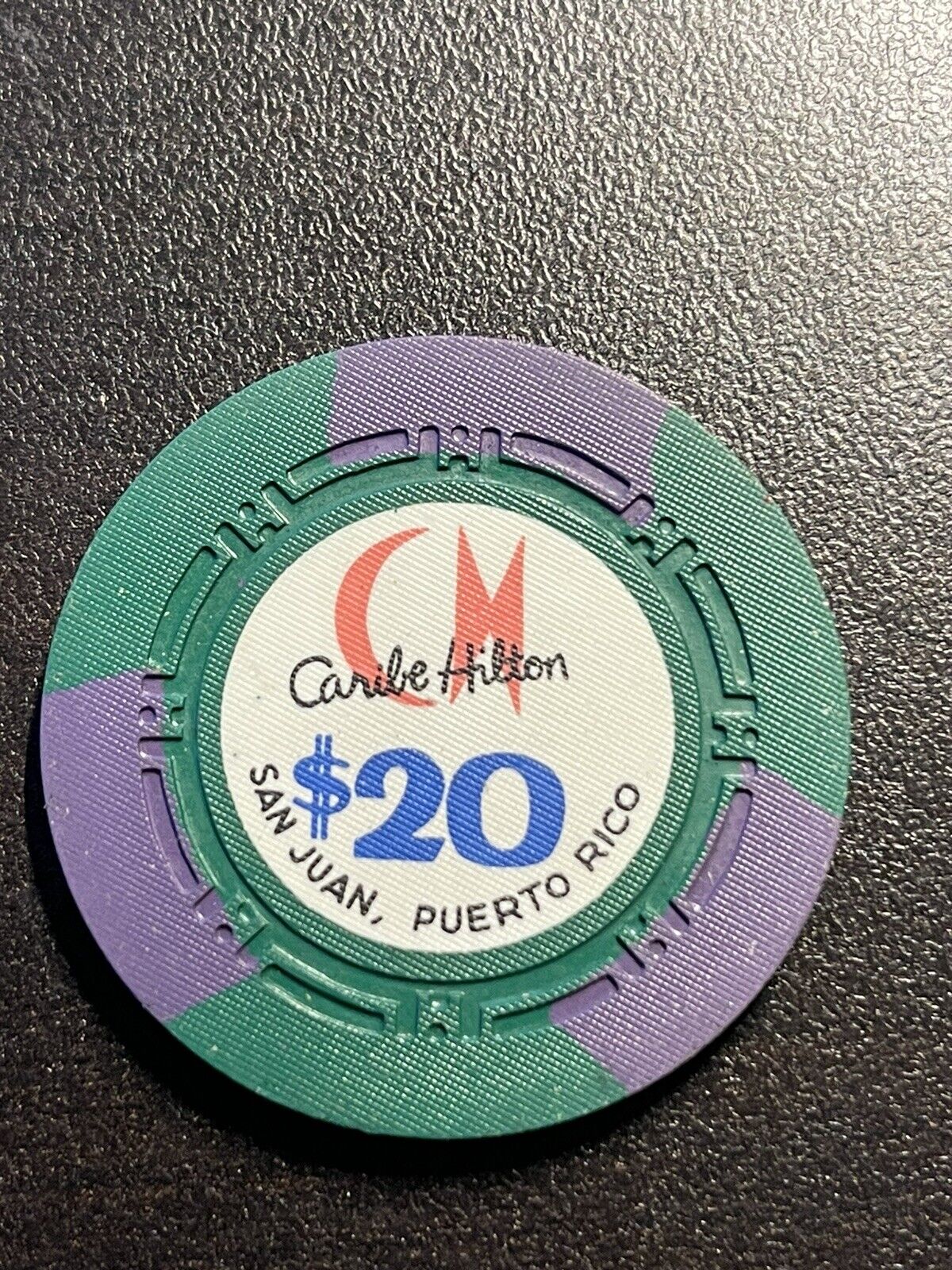$20 Caribe Hilton San Juan Puerto Rico Casino Chip **Rare** Dark Purple Marks