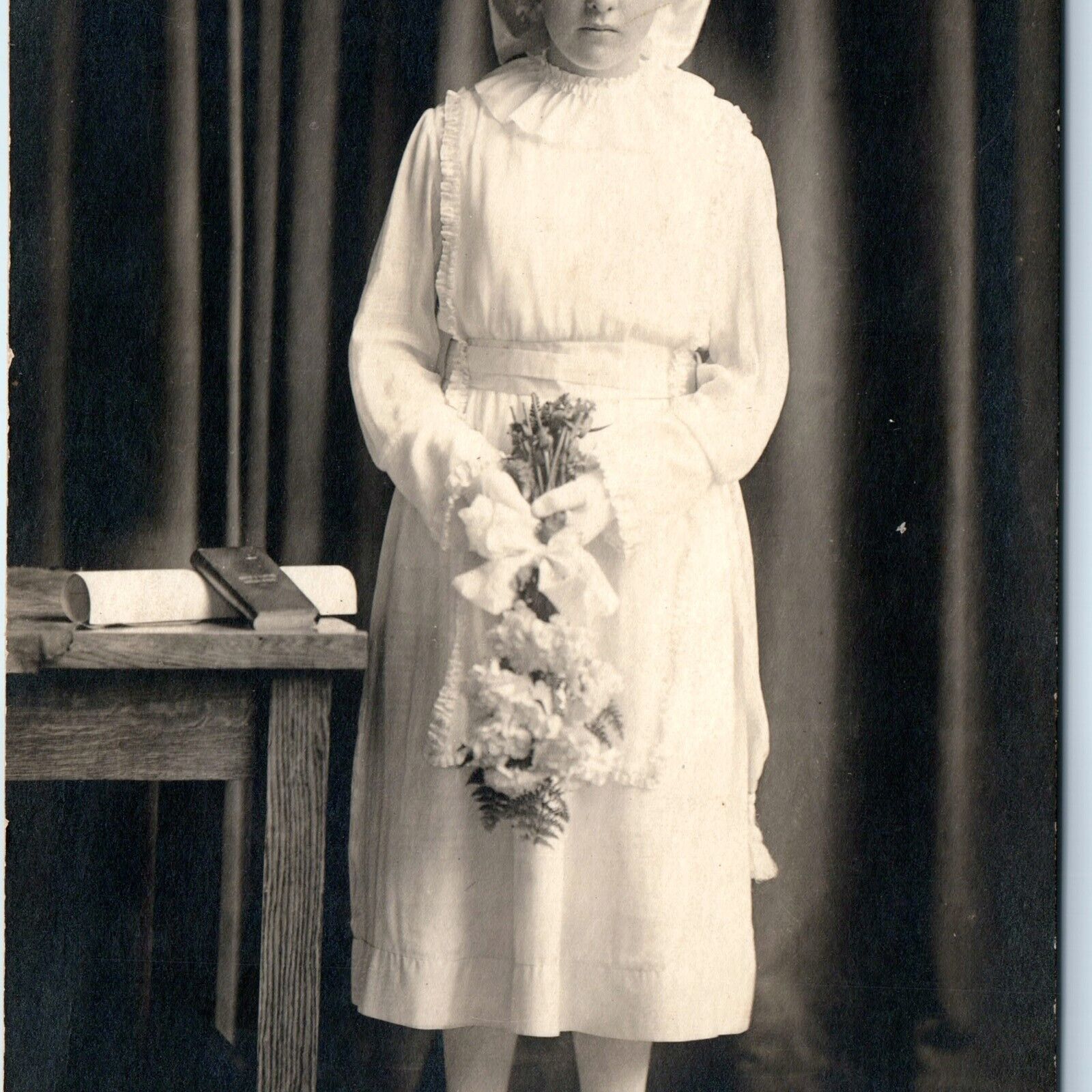 ID'd c1910s Masculine Short Hair Young Lady RPPC Confirmation Real Photo PC A123