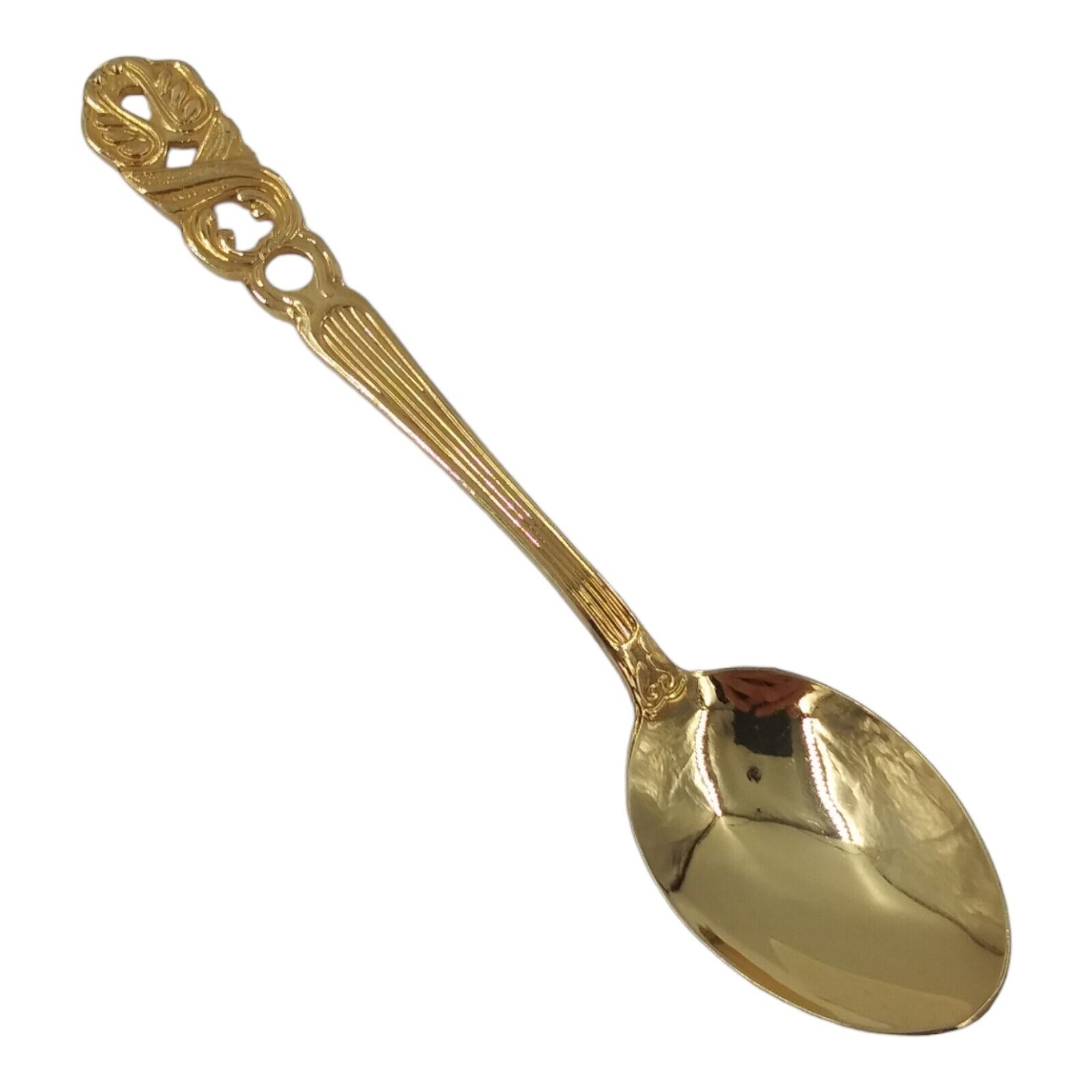 Vintage Pierced Floral Handle Souvenir Spoon Collectible Gold-tone