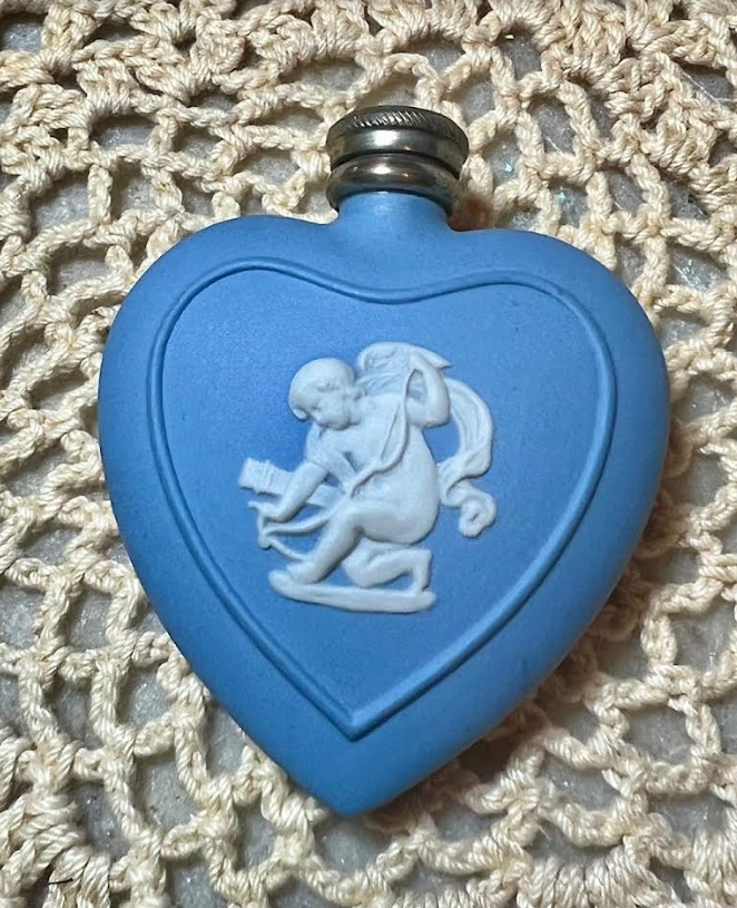 Wedgwood England Blue Jasperware Perfume Scent Bottle Sterling Silver Lid Cupid