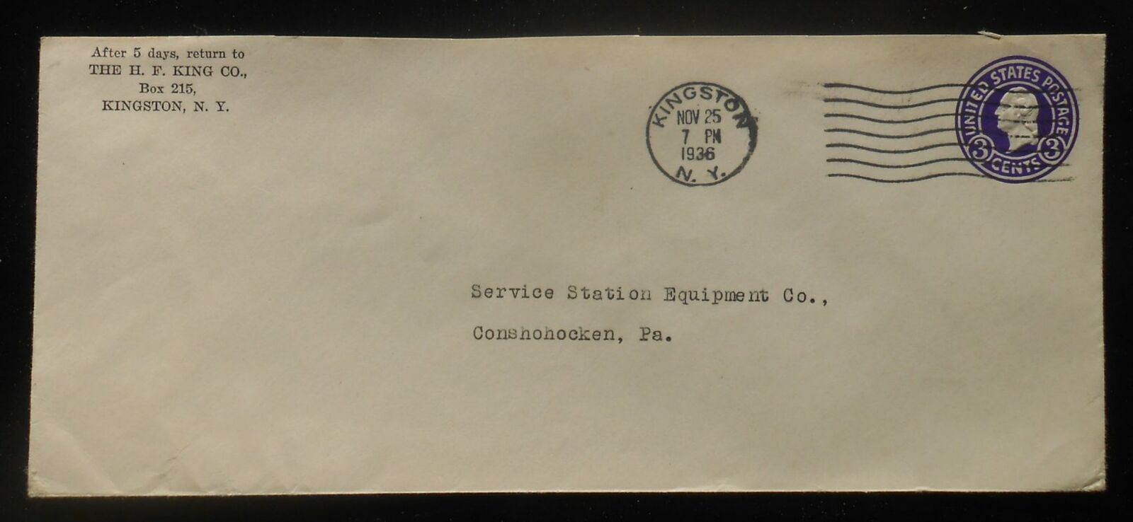 1936 POSTAL HISTORY The H. F. King Co. Petroleum Oil Kingston NY Ulster Co Cover