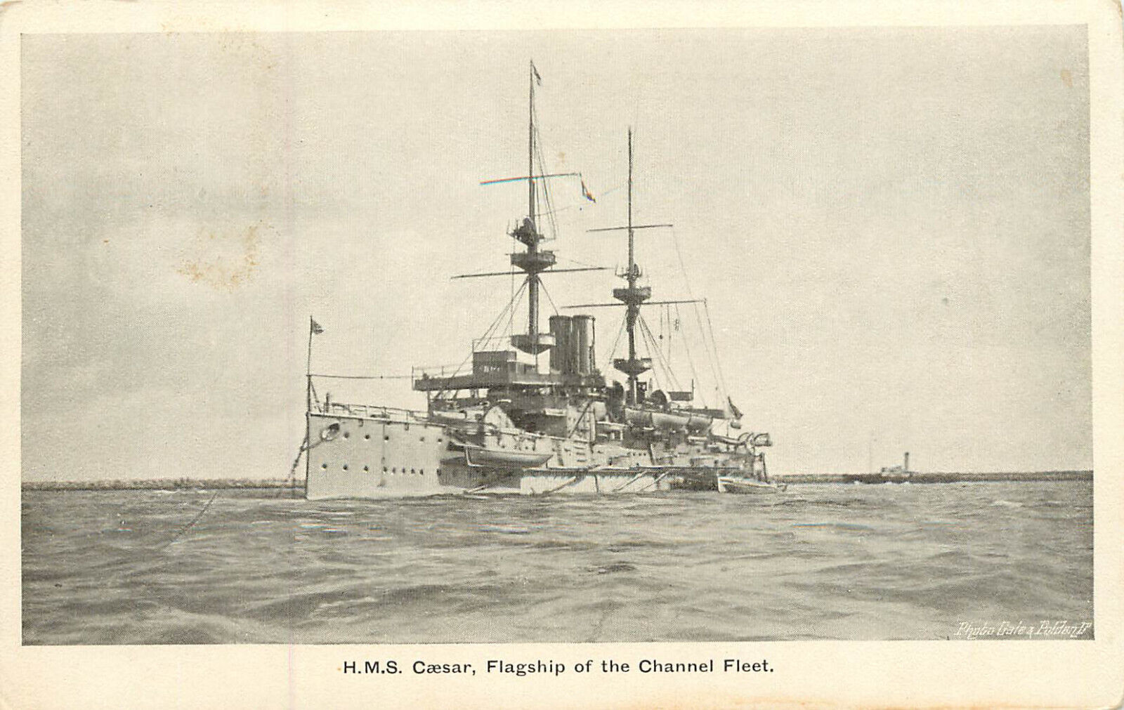 WWI Era  Postcard H.M.S. Ceasar Flagship of the Channel Fleet Pre Dreadnaught