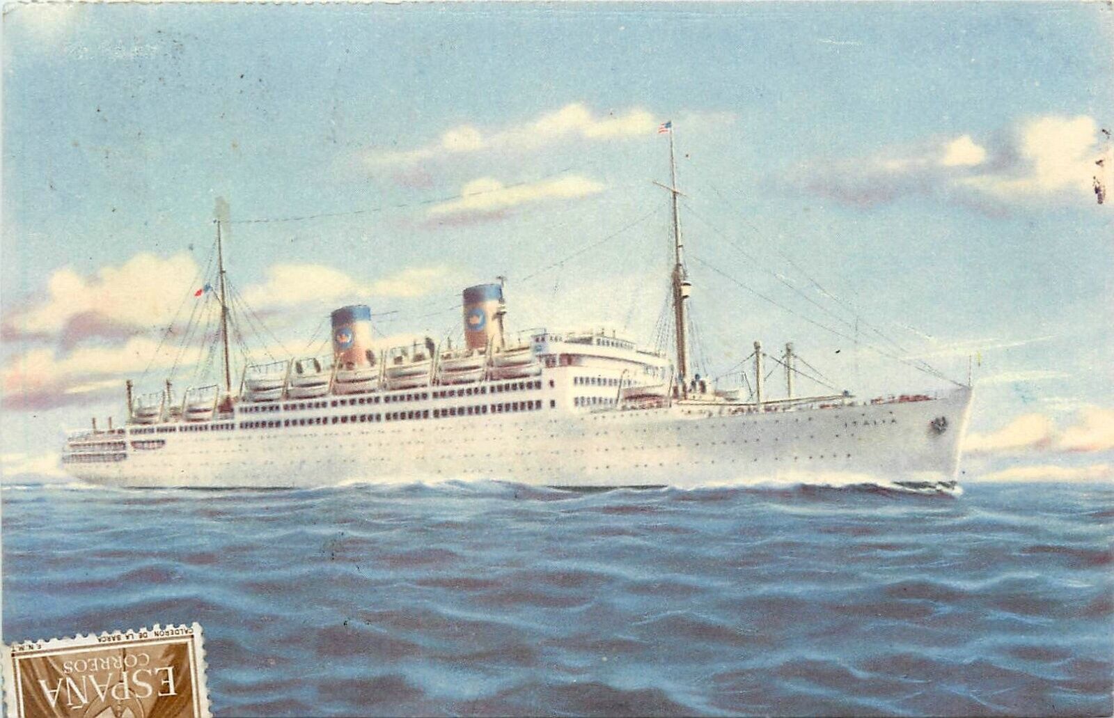 Postcard MS Italia Steamship stamps Cancel Frank Express Passenger TR24-1496