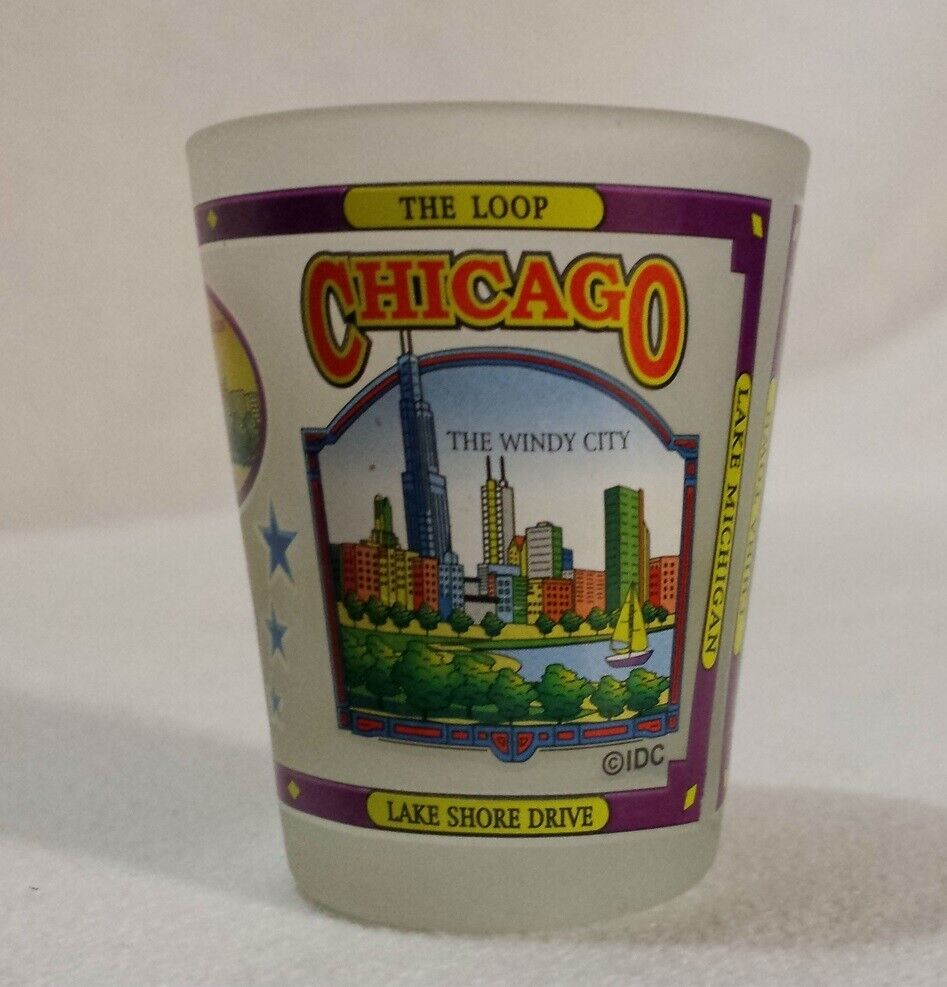 Vtg Chicago Landmarks Souvenir Shot Glass Barware City Highlights Sears Tower