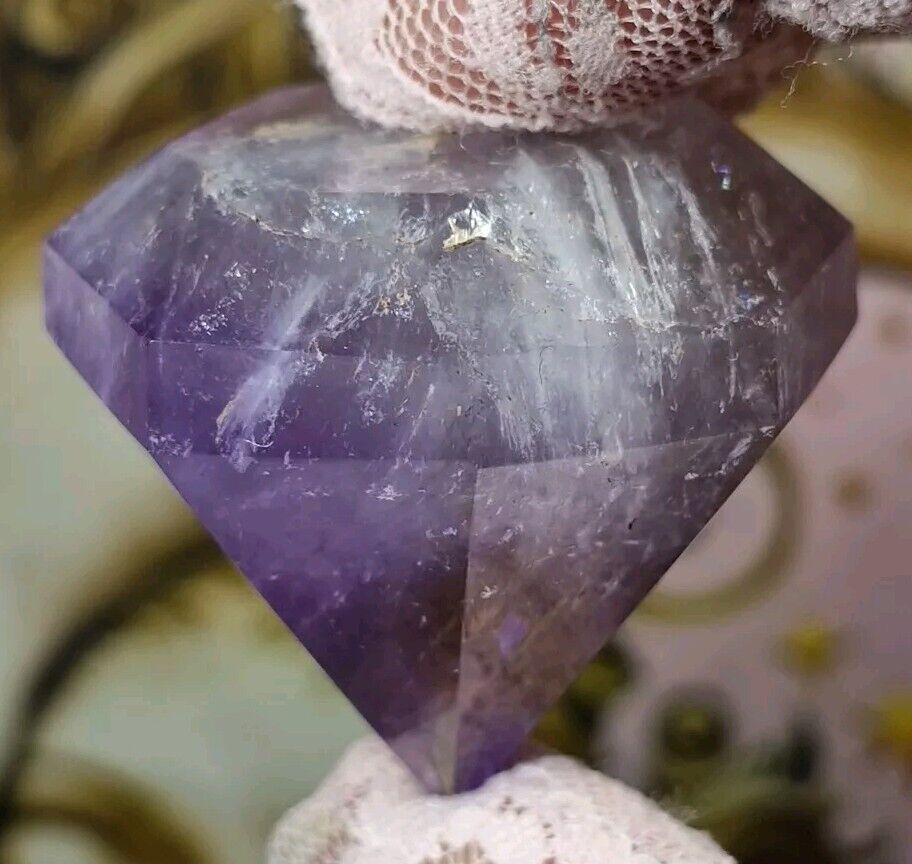 High Quality Ametrine Crystal Faceted Diamond Carving 43g 39x39mm