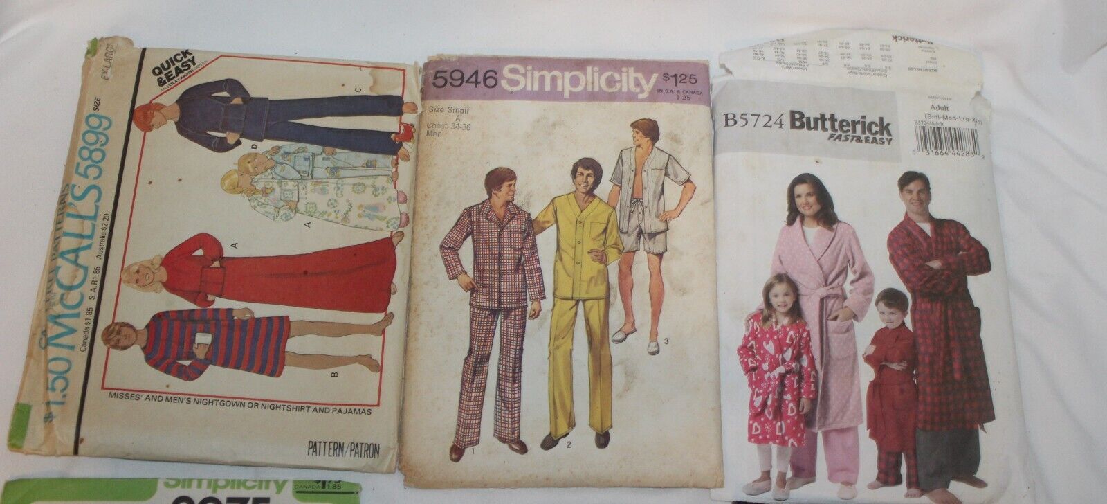 6 Vtg 1970\'s/90s Sewing Pattern Lot Family Robe, Pajamas Pj\'s