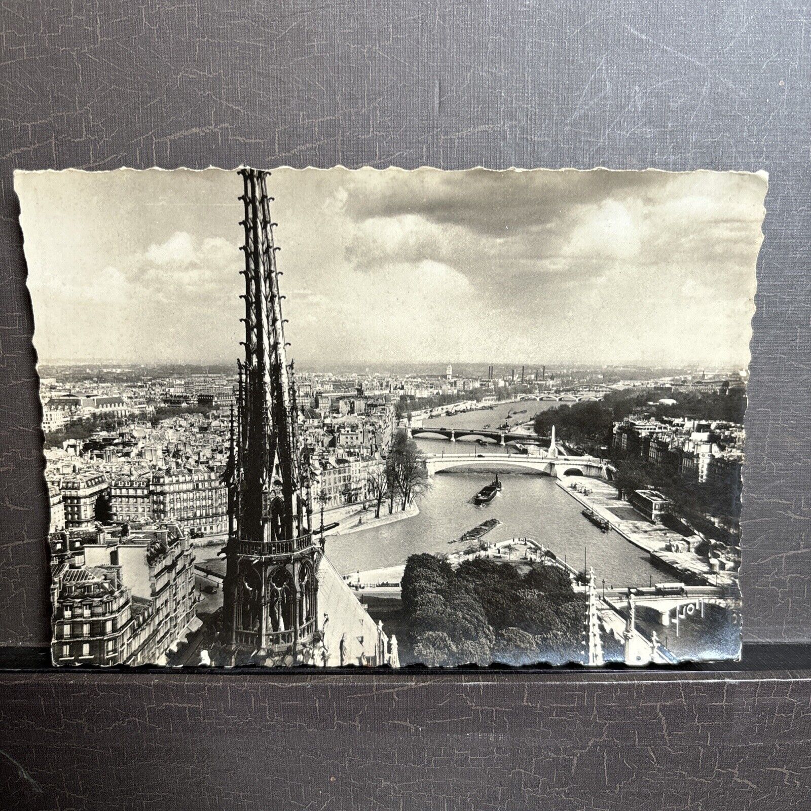 4x6 Postcard Paris France aerial view Spire of Notre Dame Cathedral UNP