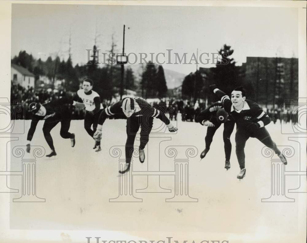 1938 Press Photo Vic Roncketti wins speed skating championship, Saranac Lake, NY