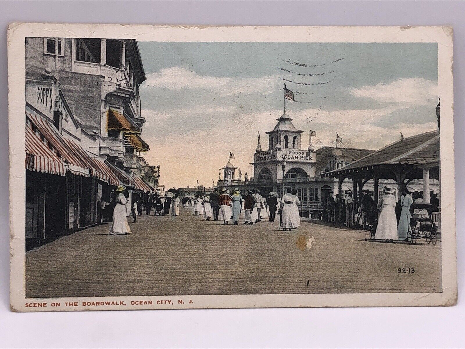 Postcard Scene on the Boardwalk Ocean City New Jersey 1918