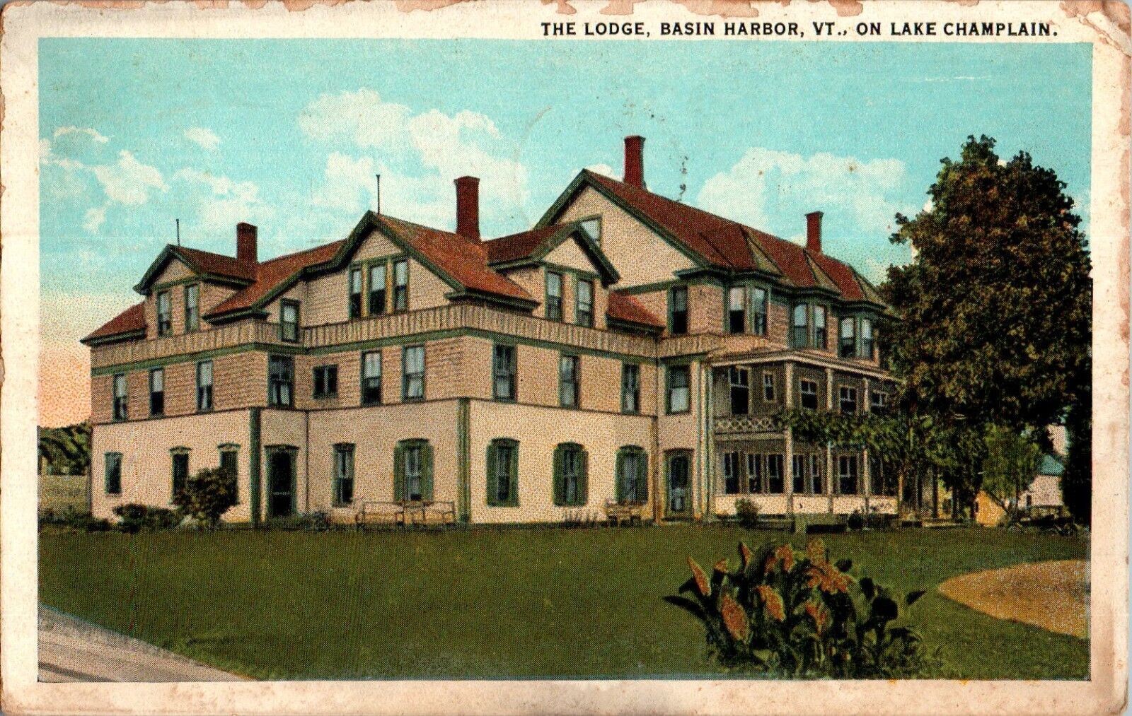 The Lodge, Lake Champlain, Basin Harbor, Vermont VT 1929 Postcard