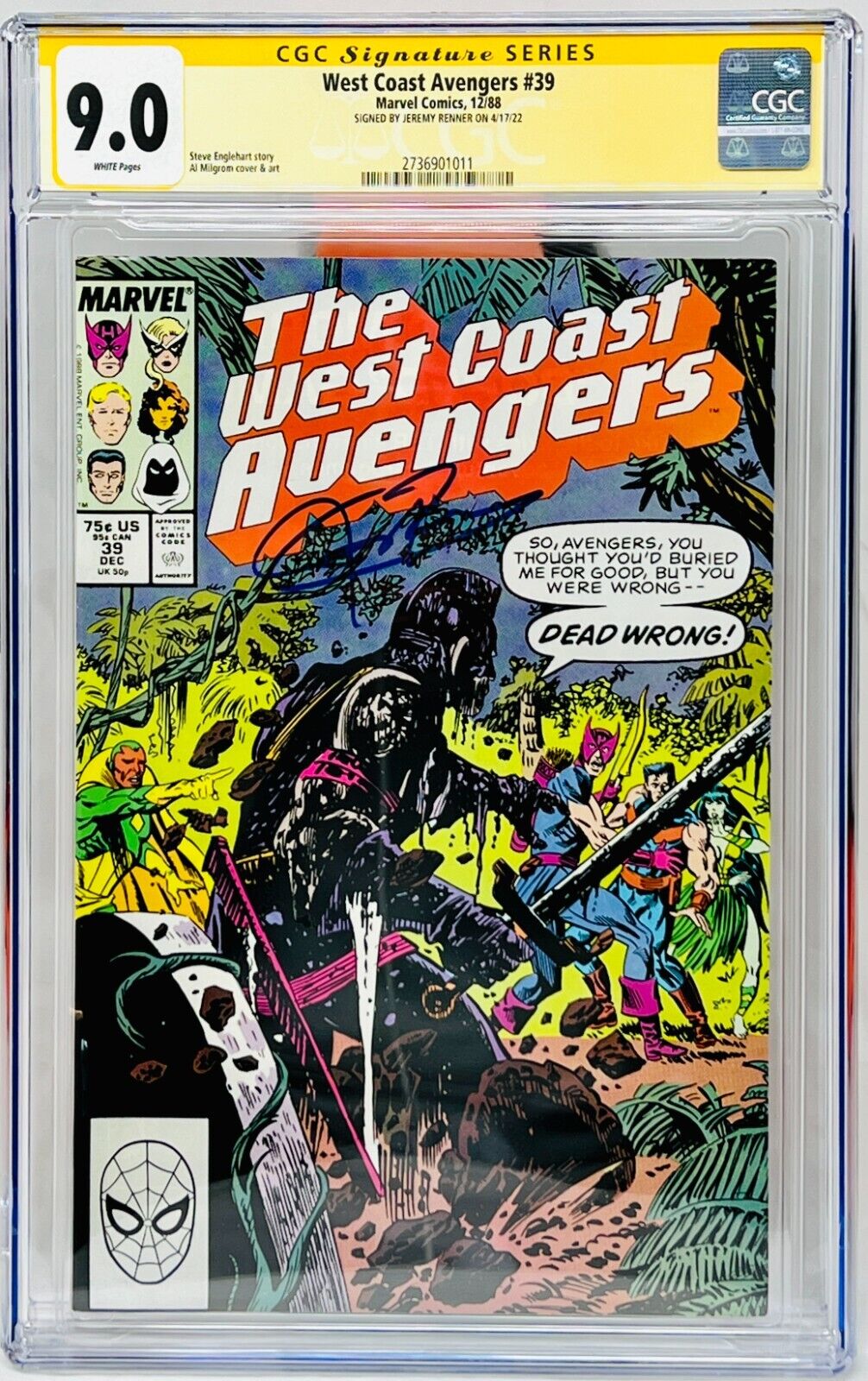 CGC Signature Series Graded 9.0 West Coast Avengers #39 Signed by Jeremy Renner