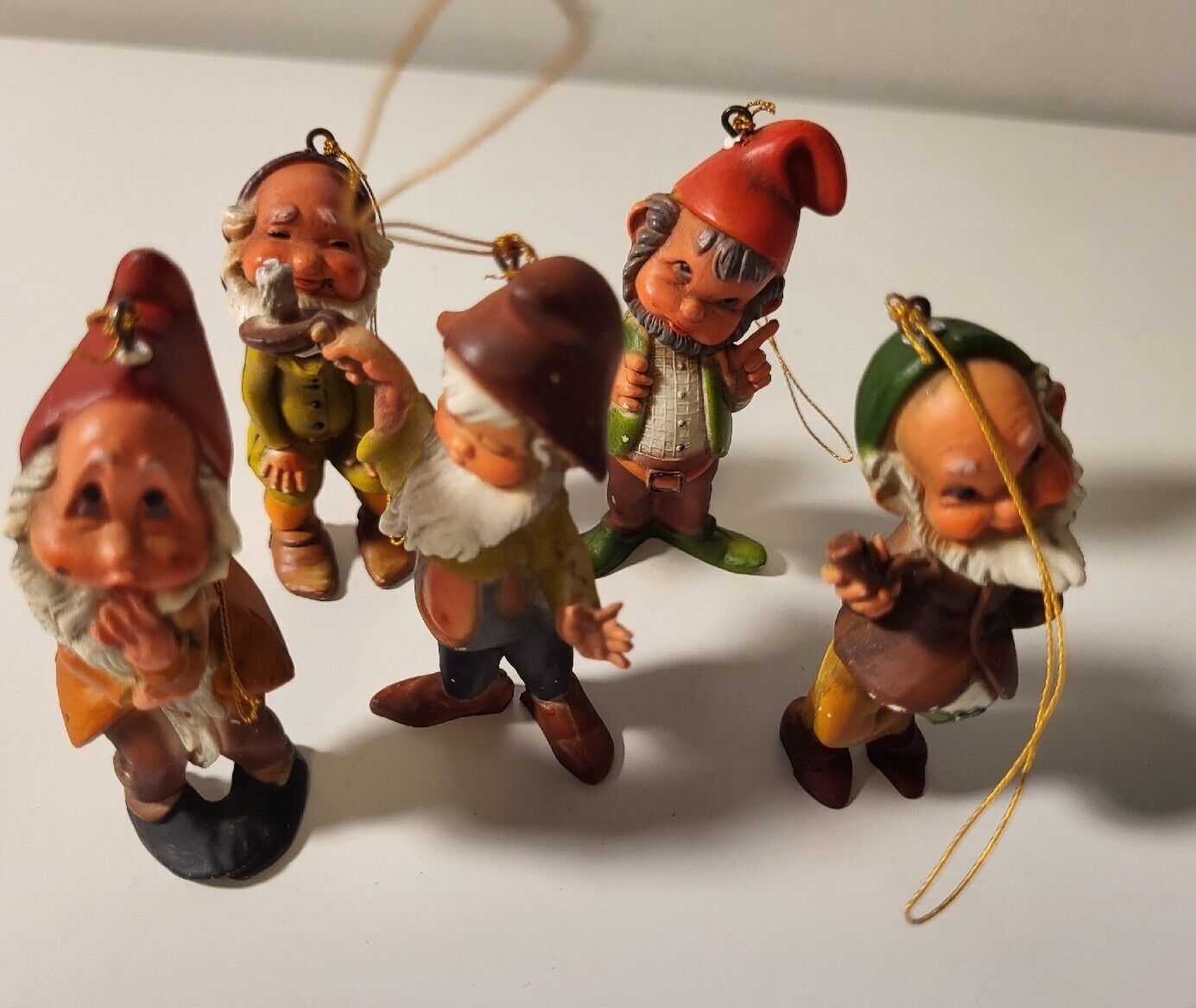 5 Vtg Elf Ornaments GNOME Christmas 
