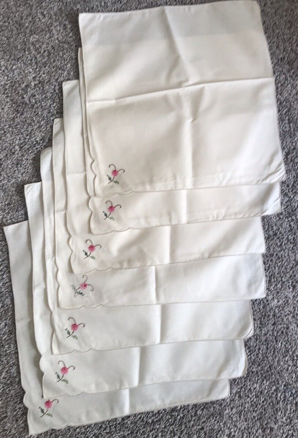 Vintage Linen Flower Embroidered Napkins (Set Of 5) 15” Square