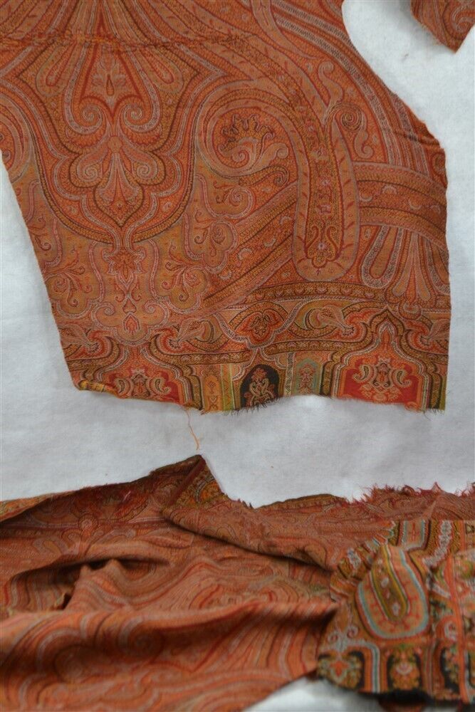  antique wool paisley shawl scraps big pieces red repurpose original 