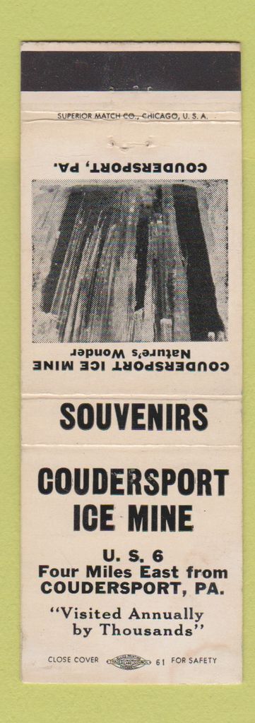 Matchbook Cover - Coudersport Ice Mine PA
