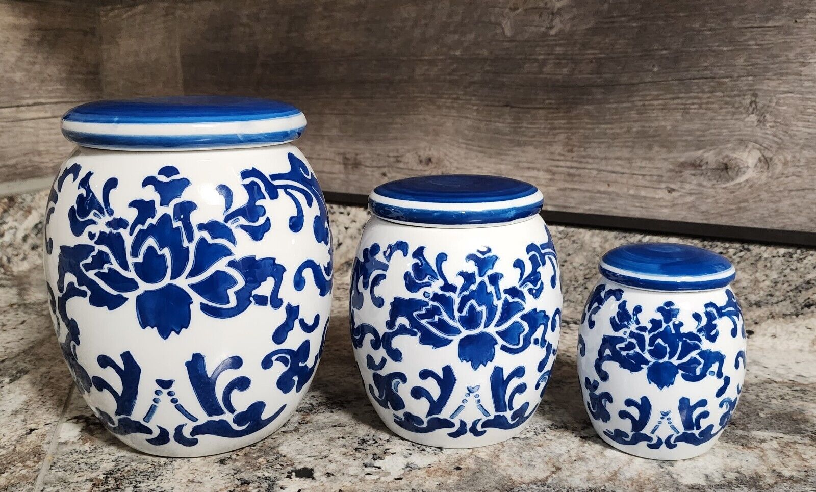 Three Stunning Heavy Fleur-de-Lis Canisters W / Tight Seal Lids
