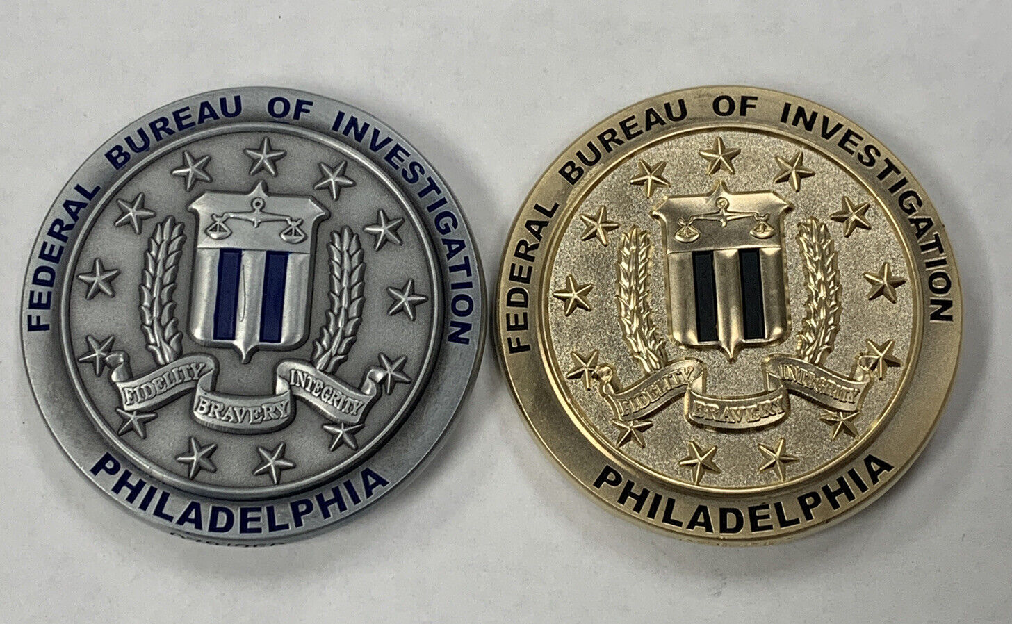 2 FBI Philadelphia Division Challenge Coins - Serialized