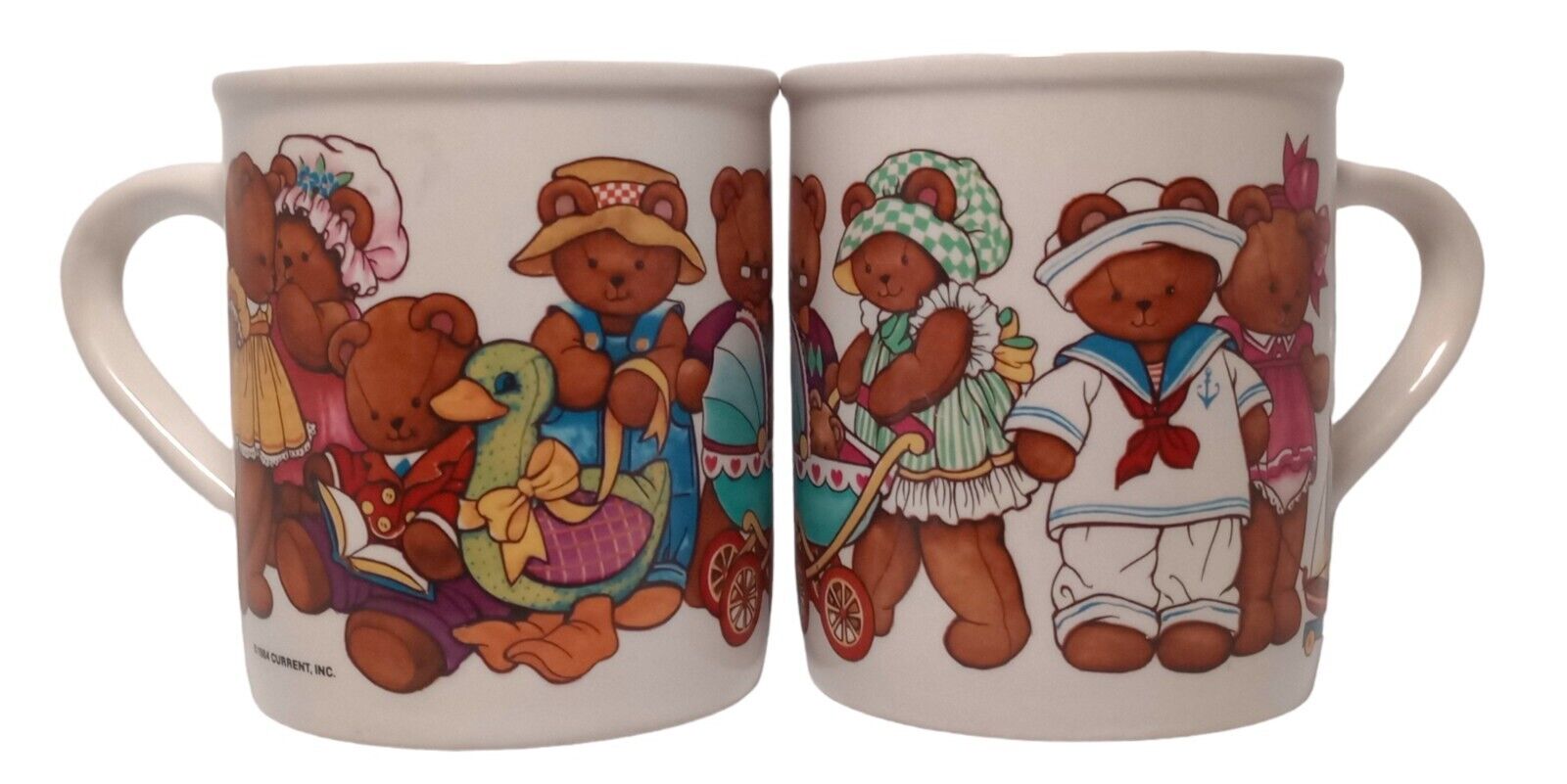 VINTAGE 1984 Set Of 2 Ceramic Teddy Bears In Costumes Tea Coffee Mug Cup Current