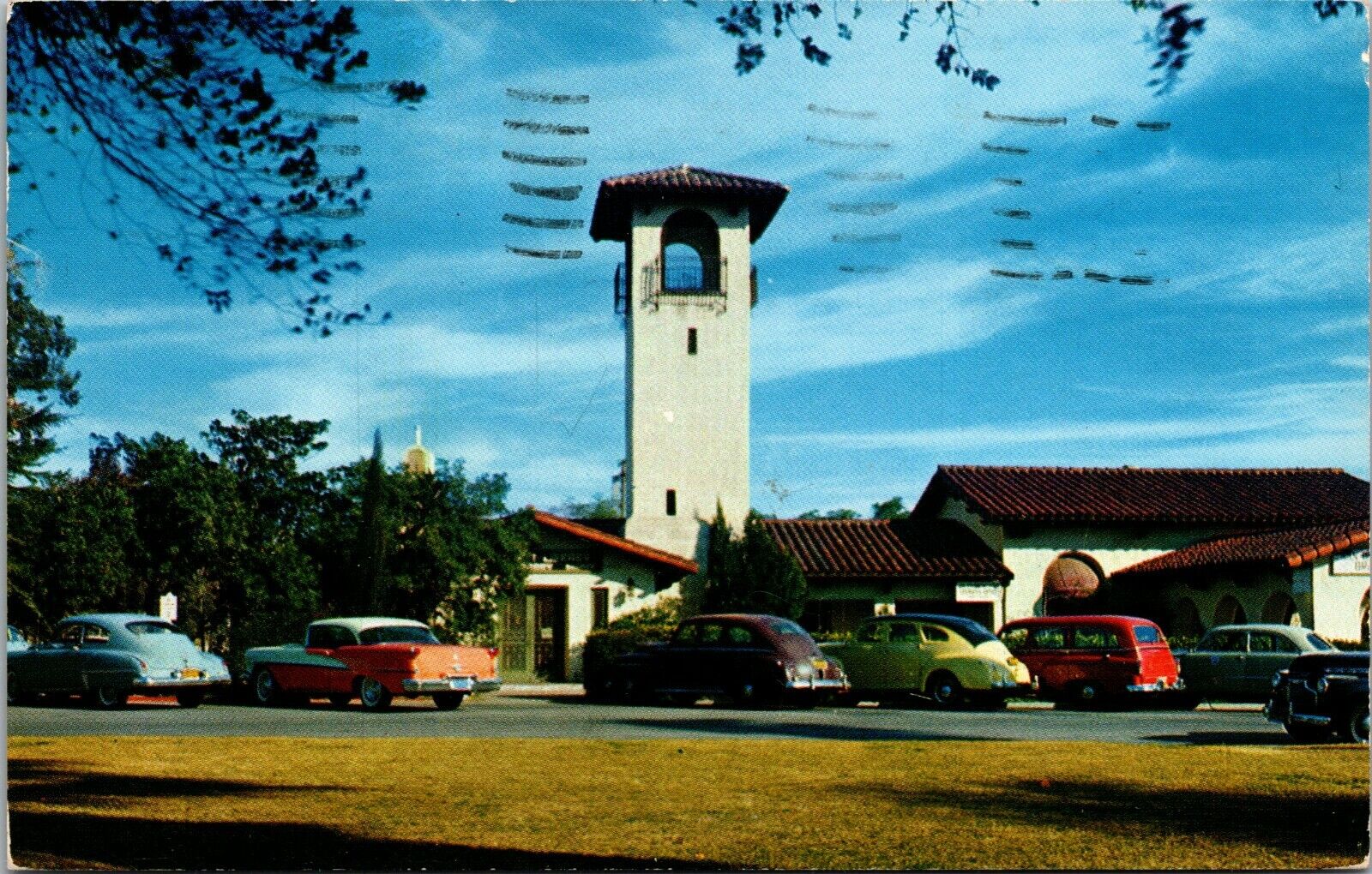 Fontana, Ca.~San Bernardino County Office Building~Vintage Cars~Postcard~1955