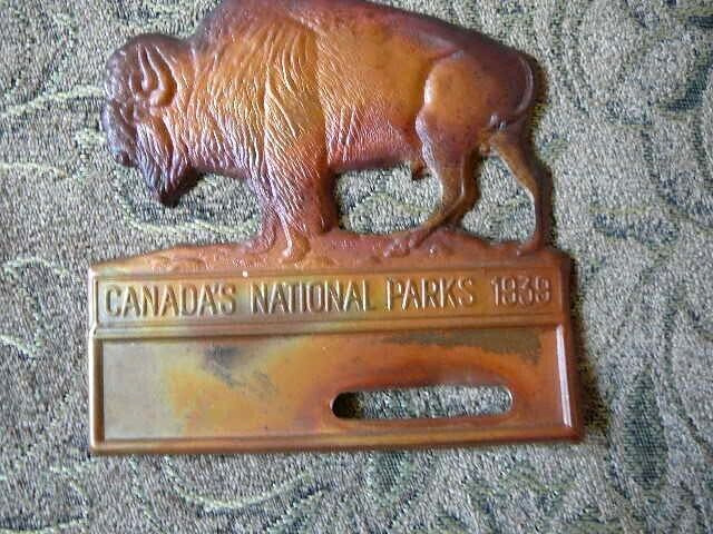 1939 CANADA\'S NATIONAL PARKS Copper BUFFALO License Plate  TOPPER Original TAG