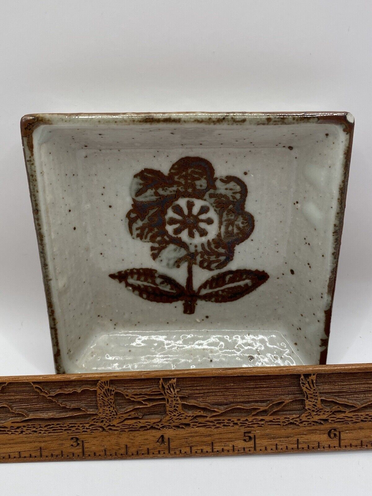 Vintage Otagiri Style Stoneware Pottery Trinket Dish ~ Flower