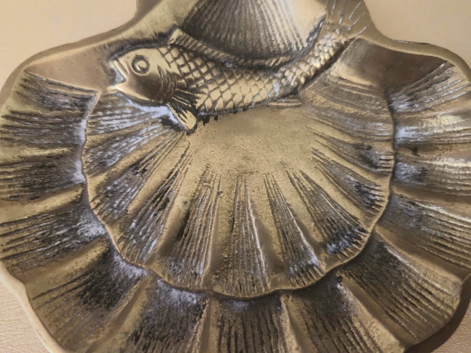 Vtg Brass Bronze Rare Koi Fish Seashell Dish San Pacific San Francisco 4x4 Inch