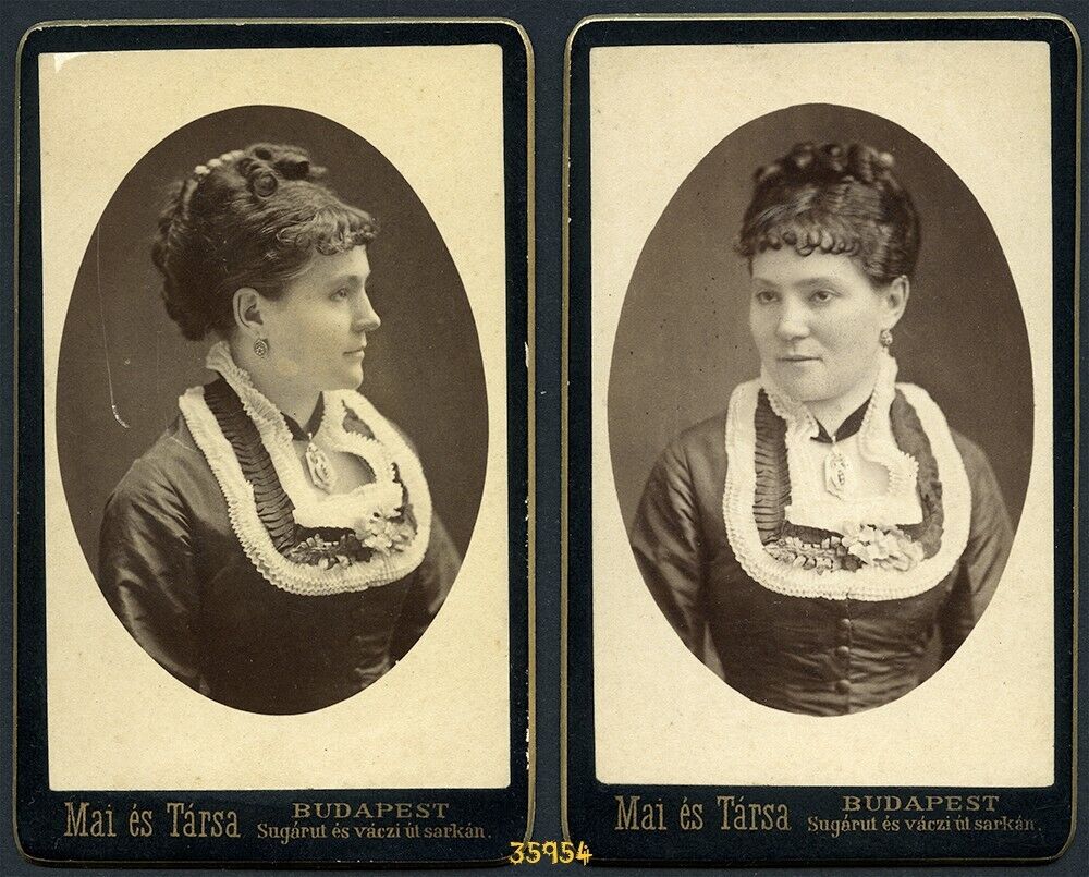 LOT 2x, same pretty woman w amazing hair, MAI Manó, antique CDV, 1880\'s  Hungary