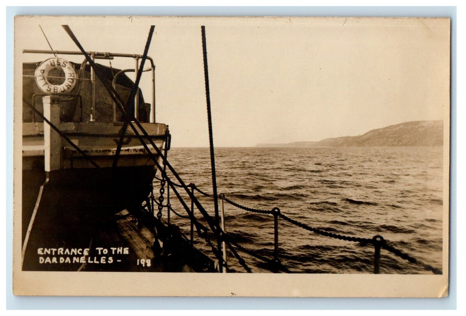 c1920's U.S.S Pittsburg Entrance To The Dardanelles Turkey RPPC Photo Postcard