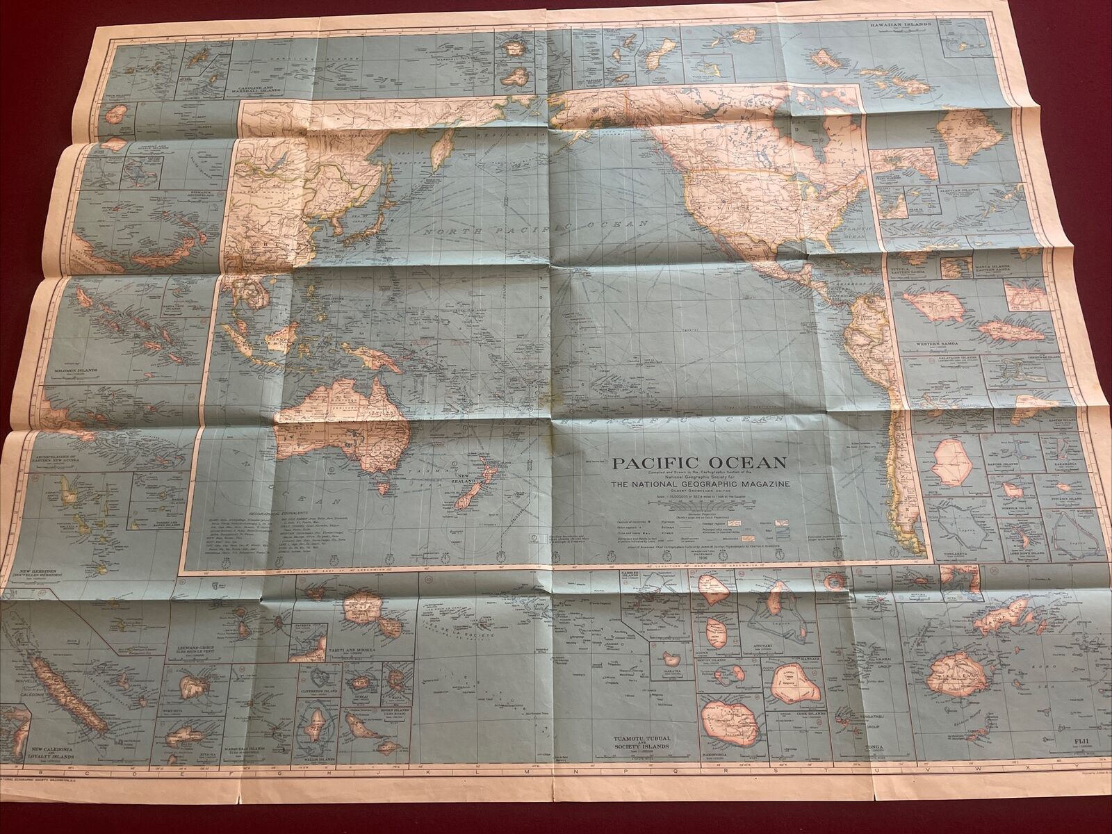 ANTIQUE PACIFIC OCEAN MAP National Geographic December 1936 